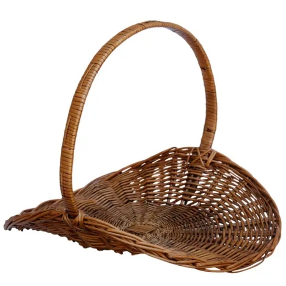 Vintage Large French Flower Gathering Cane Wicker Basket EUC